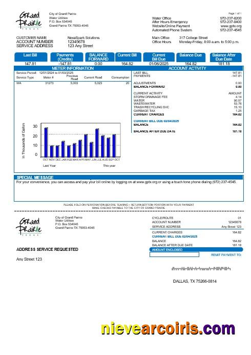 USA Texas Grand Prairie business utility bill